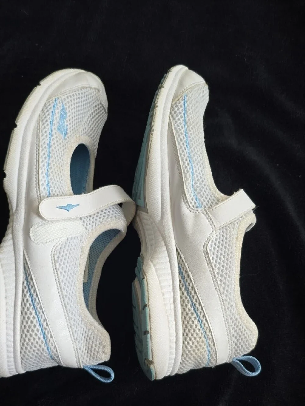 White Mary Jane Sneakers with Light Blue Accents